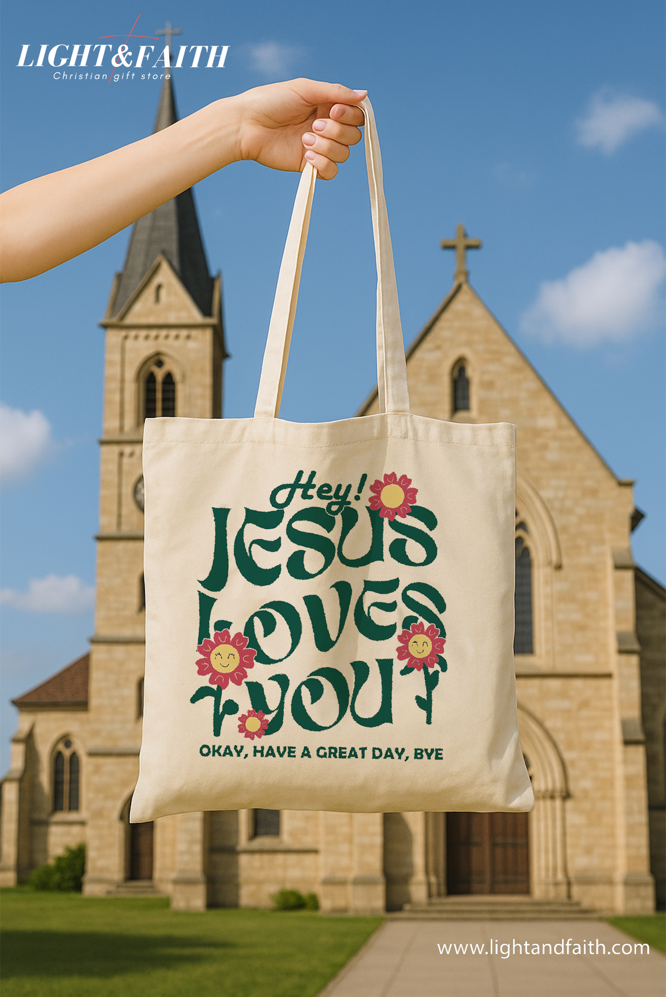 Jesus Loves You Bible Verse Tote Bag, Faith-Based Church Tote, Y2K Aesthetic Christian Bag, Catholic Religious Gift, Trendy Christian Tote TBLAF02